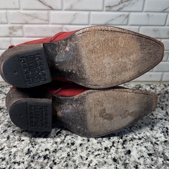 Women's Red Leather Western Ankle Booties - Stylish Embossed Design - Picture 14 of 16